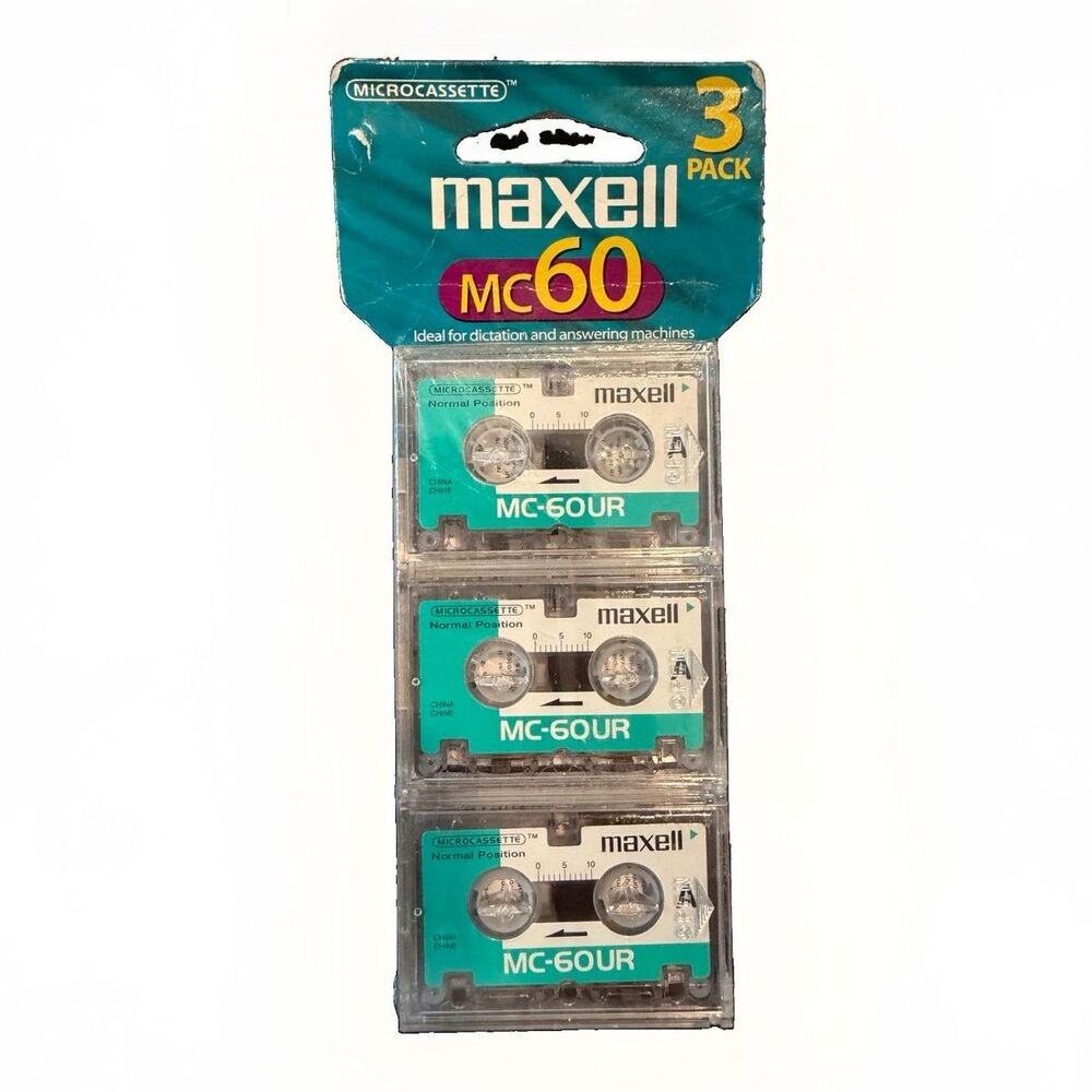 New 3 Pack Maxell MC-60 Microcassette 60 Minute Sealed Micro Cassette Tape Blank